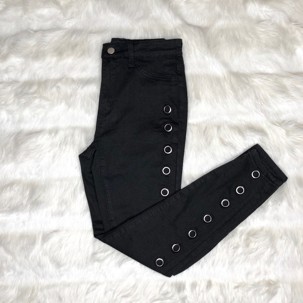 Black X-Ray Vision Grommet Skinny Jeans